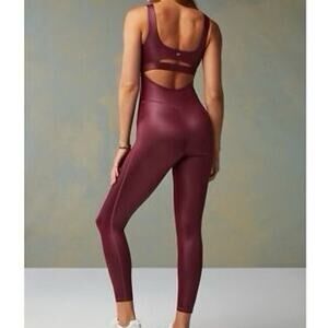 Fabletics Motion365 Shine Jumpsuit Maroon Rose Size Small (0718)